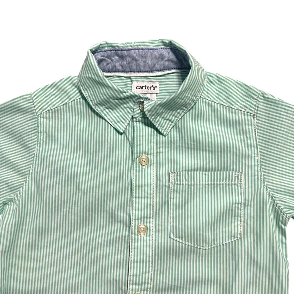 Carter's 24m Green Seersucker Striped Button Down Shirt